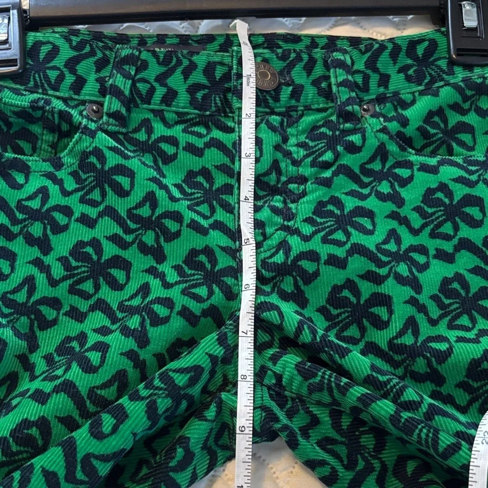 J. Crew Green and Black Bow Patterned Corduroy Ankle Jeans Size 26
